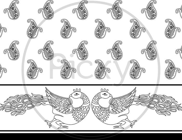 Tribal Pattern Peacock Paisley Design, Royalty Free Cliparts, Stock Illustration With Seamless Border