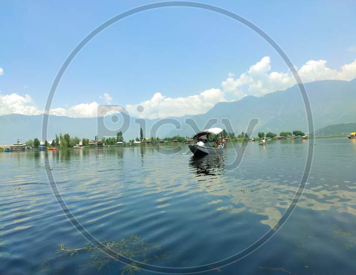 A moving Shikara in Dal Lake at Srinagar Kashmir