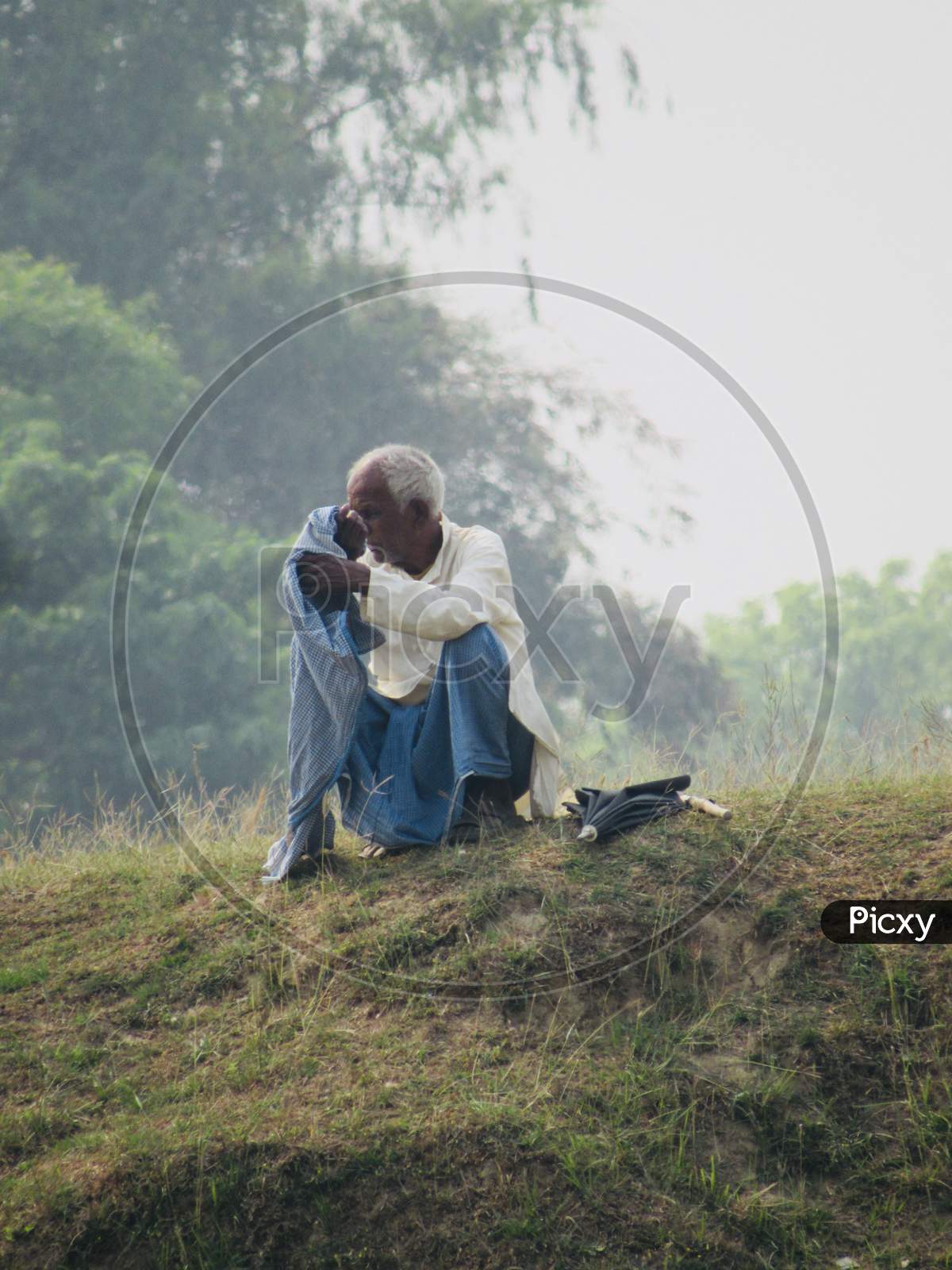 Image Of Old Man Sitting On Grass Field In Rupandehi Nepal YE770419 Picxy