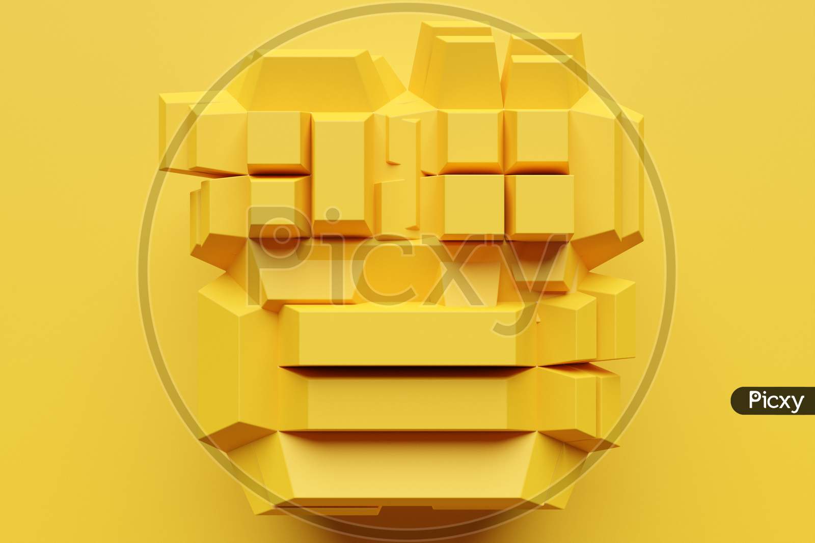 3D Illustration Of Rows Of  Yellow Squares .Set Of Cubes On Monocrome Background, Pattern. Geometry  Background
