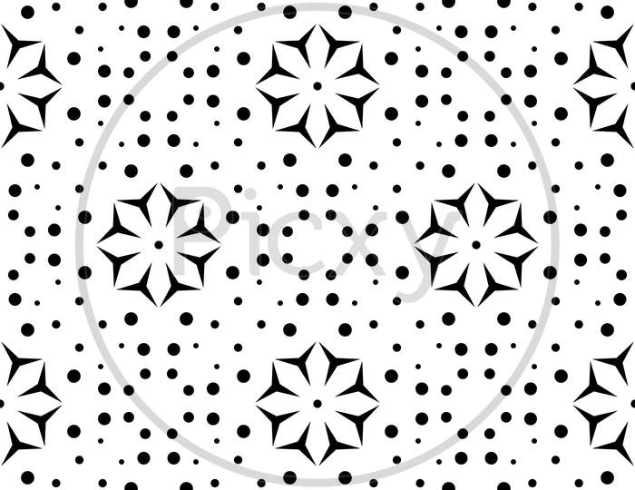Black Circle And Star Seamless Pattern On White Background