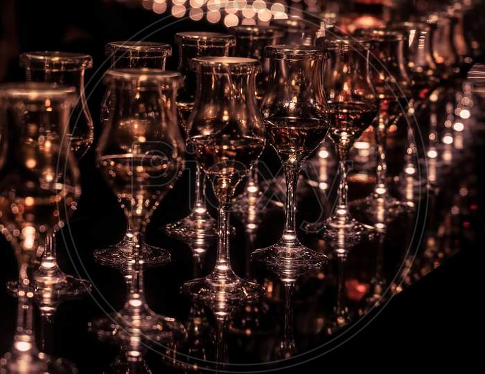 Image Of Wine Glass, Along With Bar Counter