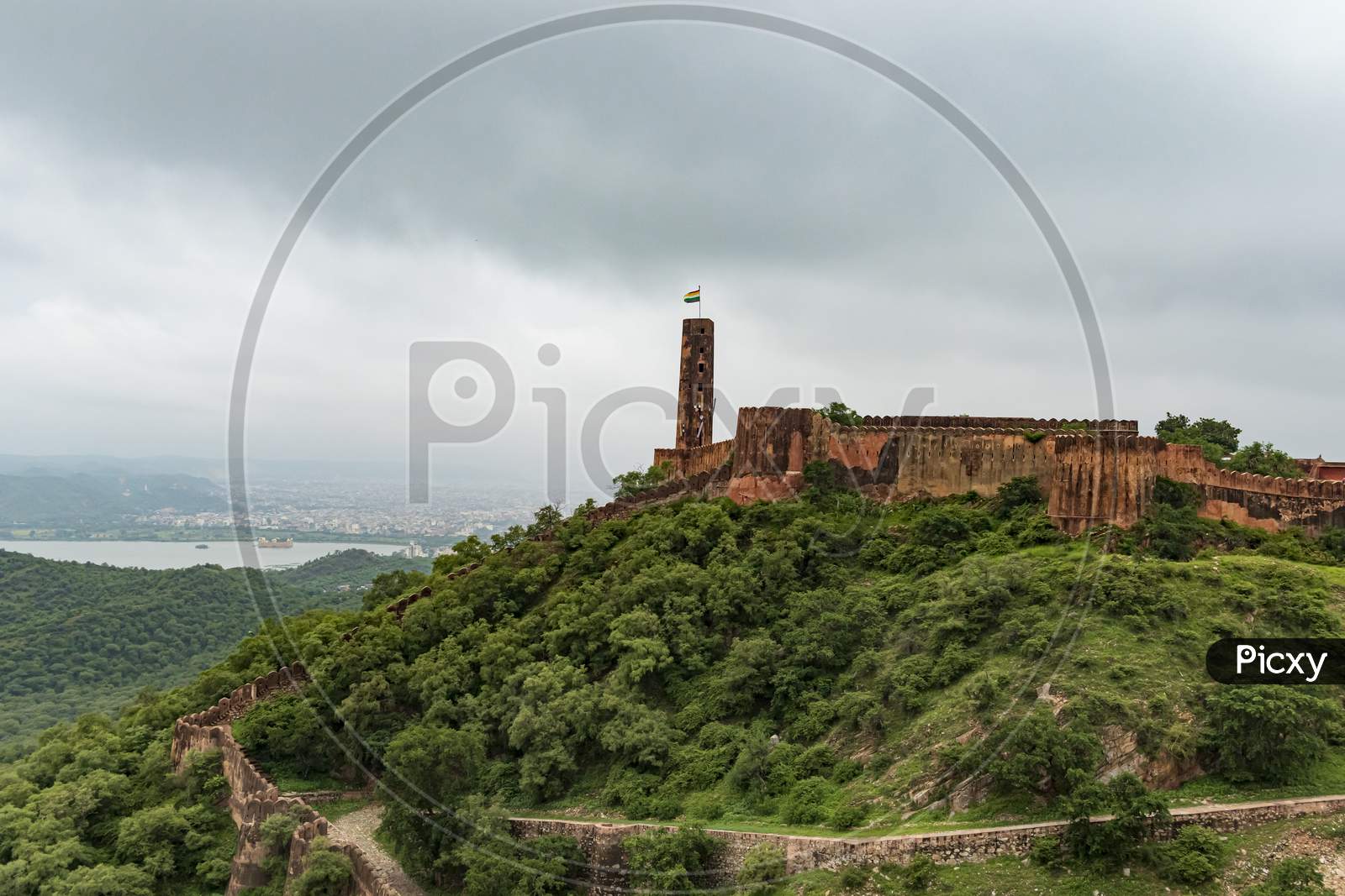 Jaigarh Fort Jaipur, Rajasthan Moddy Sky With View From Jal Mahal.