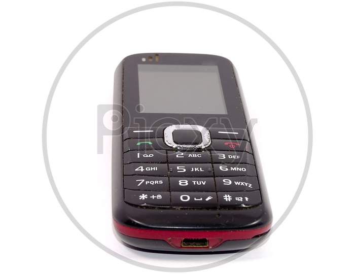 Closeup of a mobile phone isolated on the white background