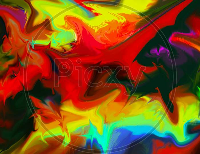 Colorful abstract composition. Interesting shapes, patterns, rich textures, color mixing.