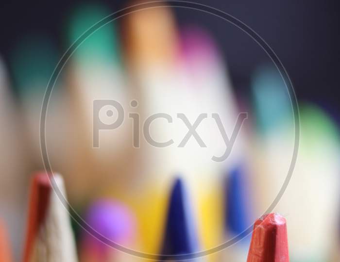 Bright Colored Multicolor Pencils On Black Background