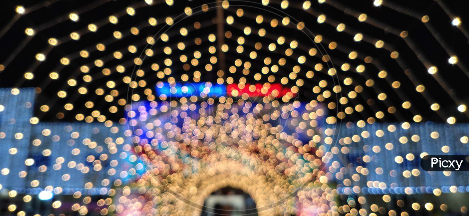 Closeup  abstract of Blurred Bokeh Golden serial light background.