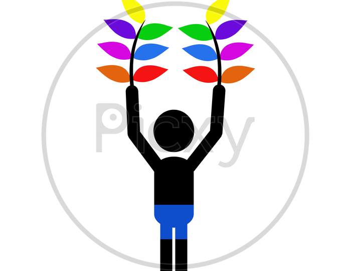Boy With Rainbow Leaves