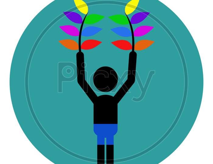 Boy With Rainbow Leaves Icon