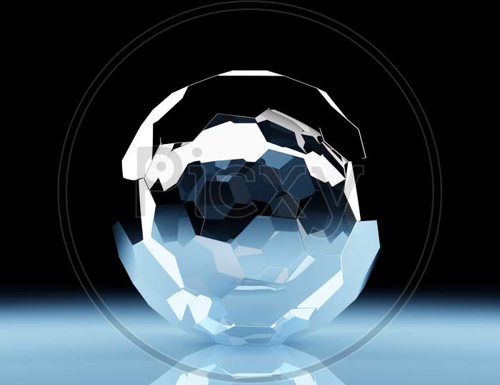 3D Rendering.  Transparent Inflatable Ball. Close-Up Geometric Figure Of A Ball  On Dark Background