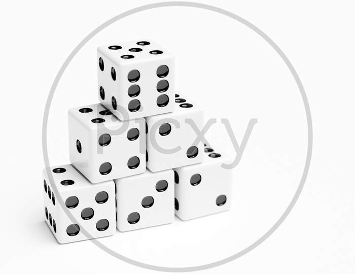 3D Illustration Set Of Game Dice, Isolated On White Background. Dice Design From One To Six.
