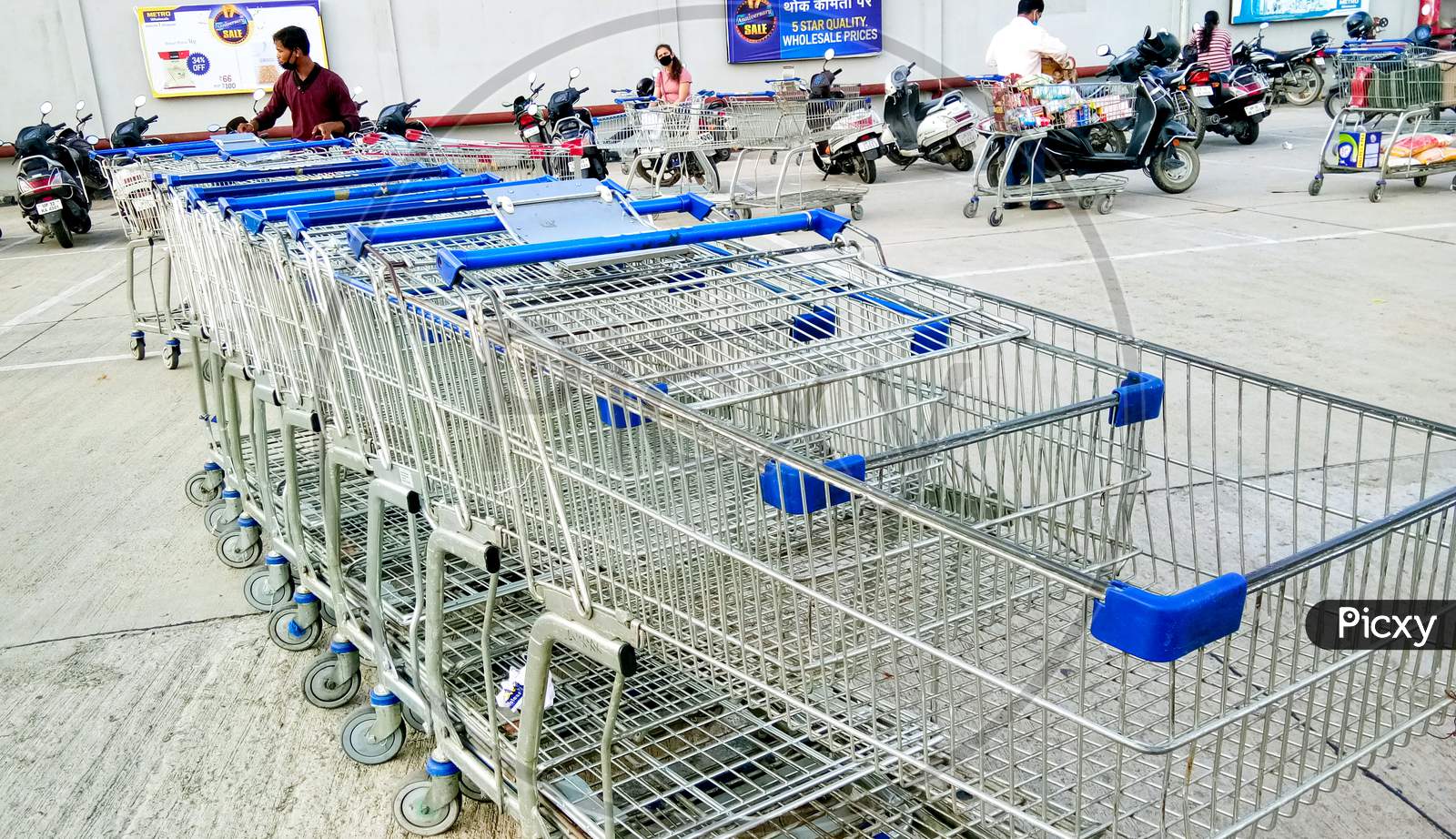 Row Of The Shopping Trolleys Outside Of Mart At Lucknow, India