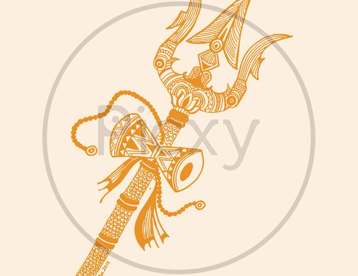 Sketch Of Lord Shiva Weapon Trident Or Trishul With Damru Outline Editable Illustration