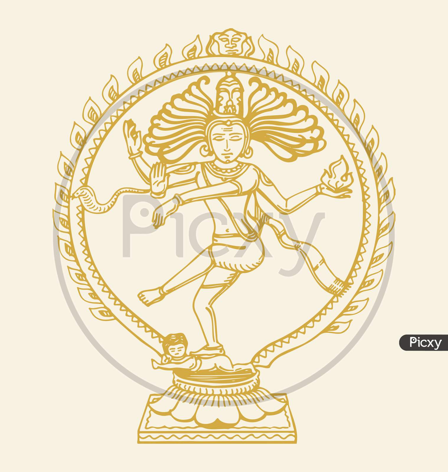 Sketch Of Gold Color Dancing Lord Shiva Or Nataraja Statue Outline Editable Illustration