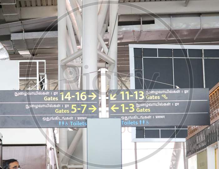 Flight Airport Inside  Gate Ways  Display In Chennai Anna International   Airport  Languages English And Tamil