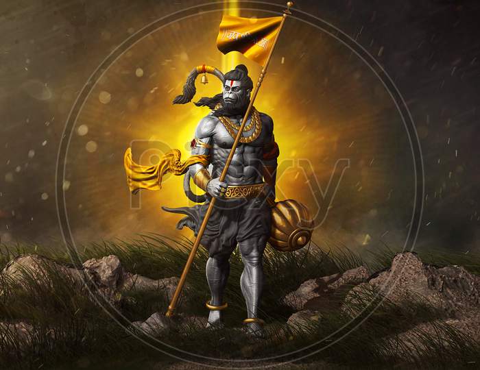 Hanuman Indian Holy God Monkey Jayanti Temple Illustration