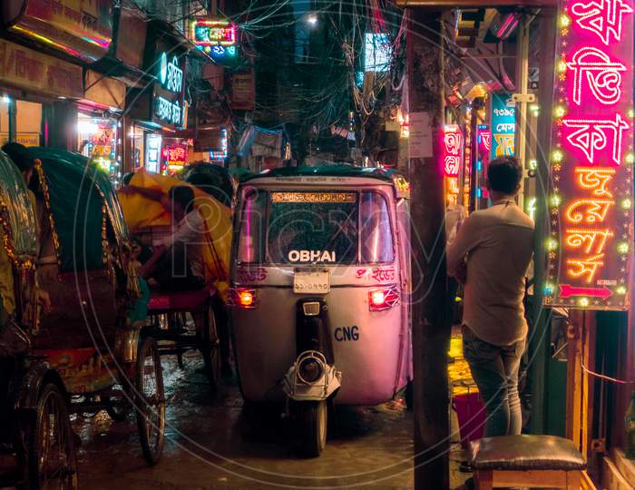Auto rickshaw glamouring at night
