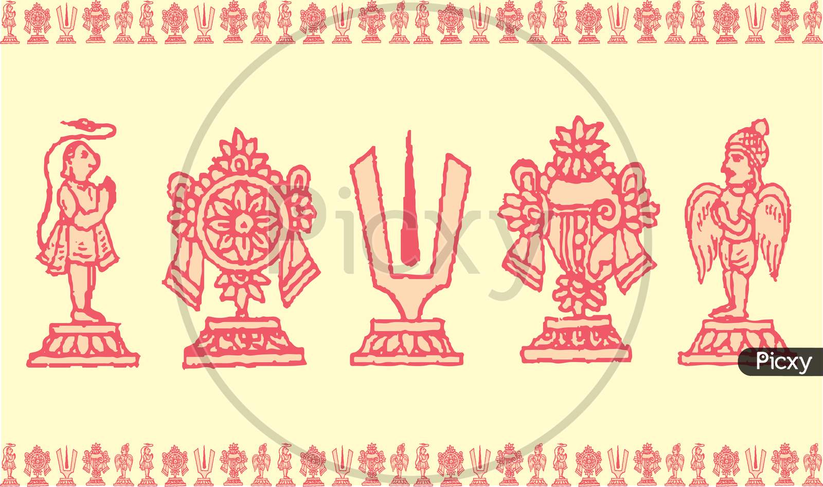 Sketch Of Lord Venkateshwara And Goddess Lakshmi Sign And Symbols Outline Editable Illustration