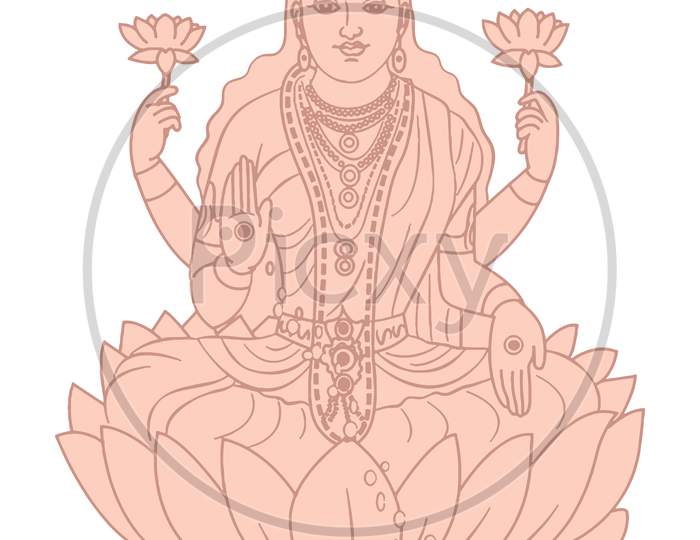 Sketch Of Lord Venkateshwara And Goddess Lakshmi Sign And Symbols Outline Editable Illustration