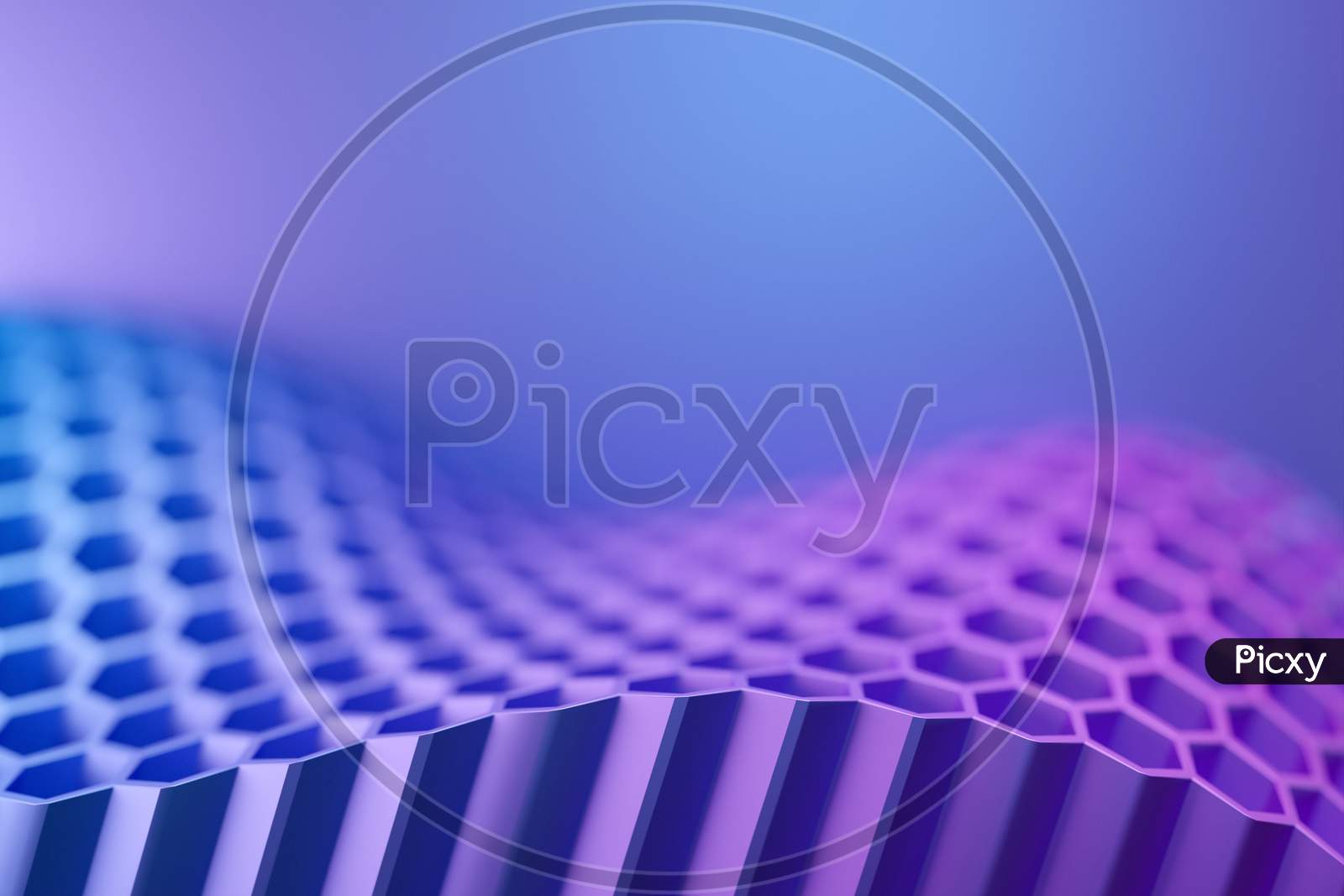 3D Illustration Of Geometric  Pink And Blue Hexagon  Wave Surface.  3D Illustration Of A Honeycomb Monochrome Honeycomb For Honey. Pattern Of Simple Geometric Hexagonal Shapes