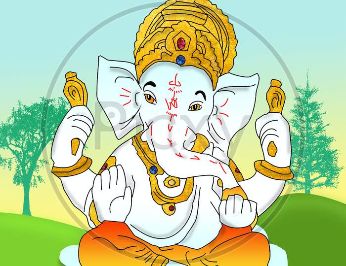 Lord Ganesh sitting on top of the clouds