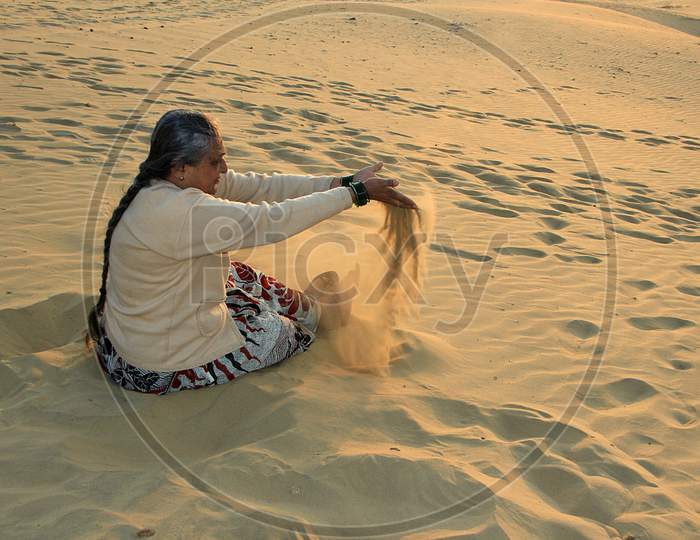 Playful Lady At Sand Dunes