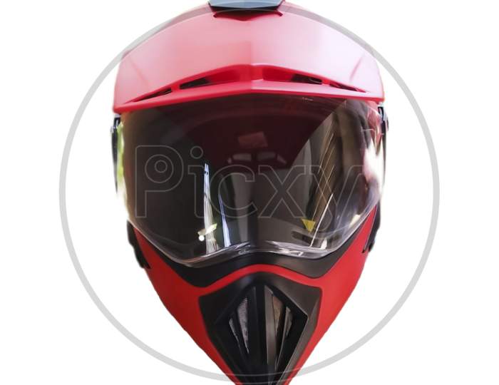 red helmet isolated on white background close up