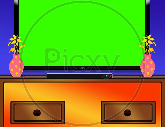 Living Room Illustration with Green Screen/background TV Frame for Live Stream on Youtube & Twitch