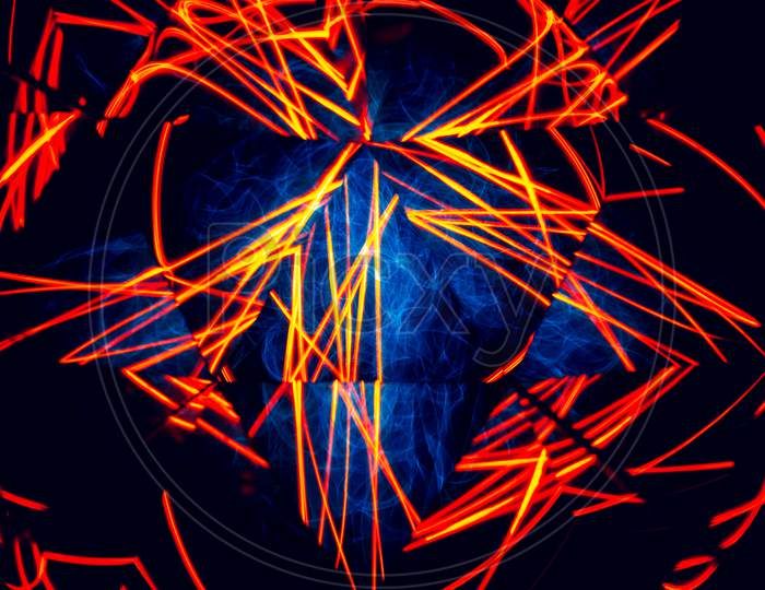 Abstract Blue And Orange Lights. Lightpainting Photography.