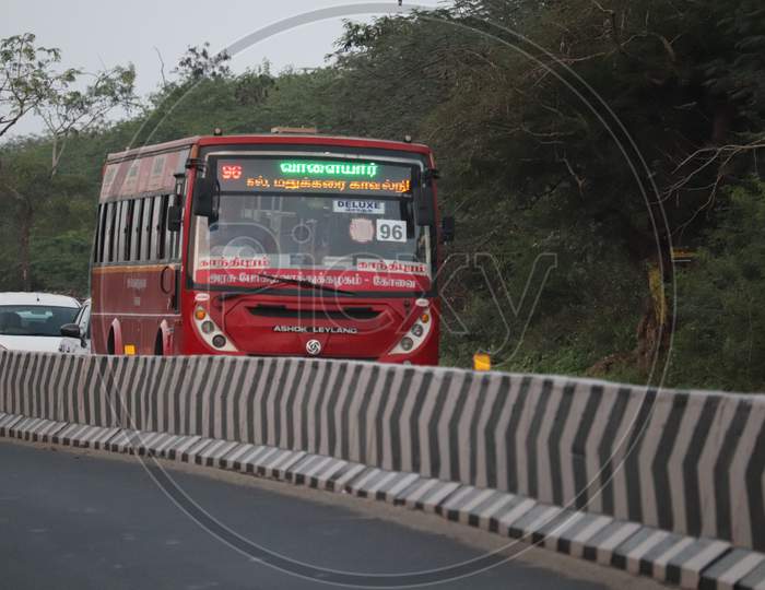 New Red Tamil Nadu Governments Bus in Coimbatore