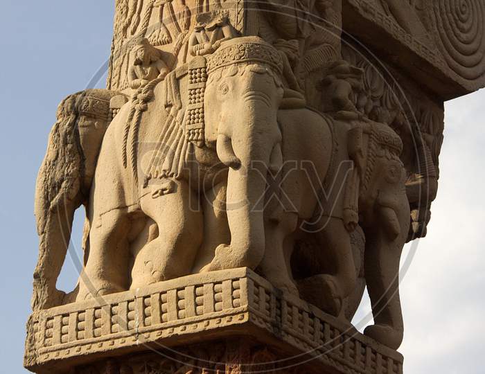 Sculptured Elephants At Sanchi