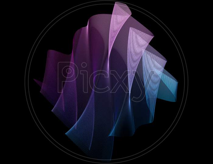 3D Illustration Of A Pink And Blue Shape, Consisting Of A Large Number Of  Line  . Futuristic Shape, Abstract Modeling.