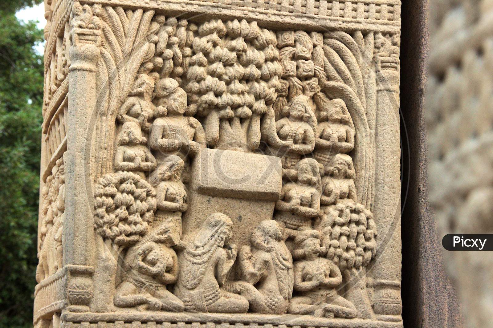Buddhist Life On Pillar