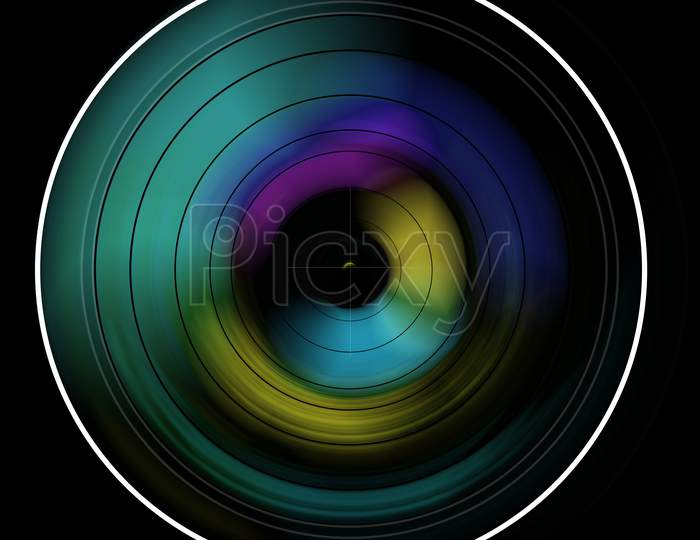 Multicolored Greenish Illustration Design Of Camera Lens Flare In Round Shape