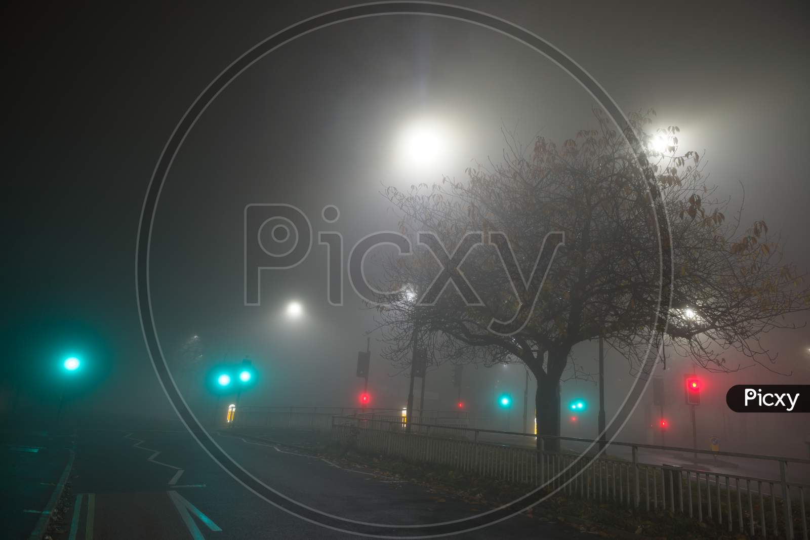 Junction Of Clarkehouse Road, B6069, To Glossop Road, B6547, At Night With Fog.