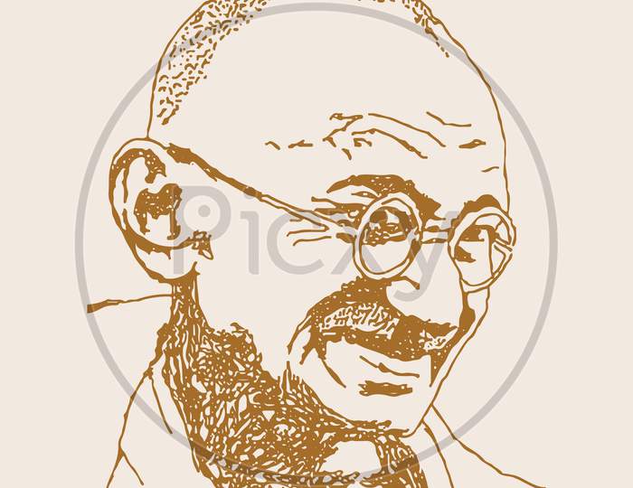 Sketch Of Father Of Indian Nation And Freedom Fighter Mahatma Gandhi Outline Editable Illustration
