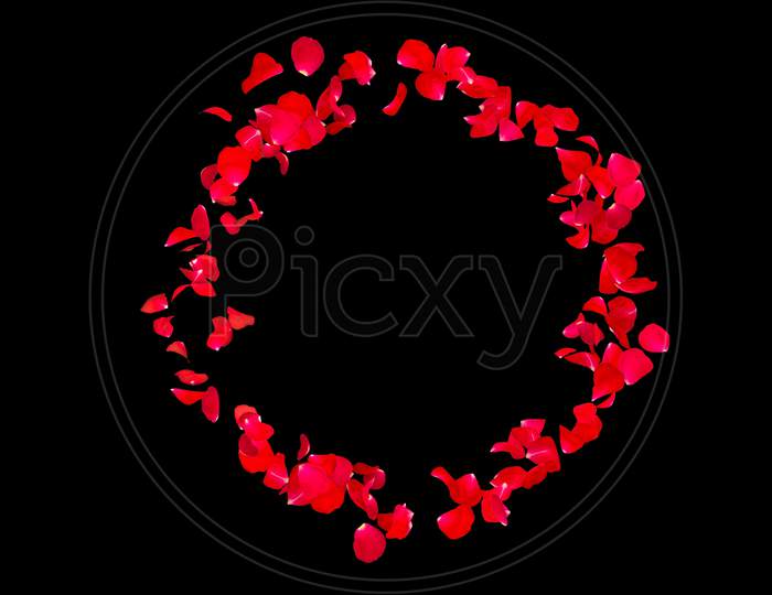 Red Rose Petals Overlay In Black Background