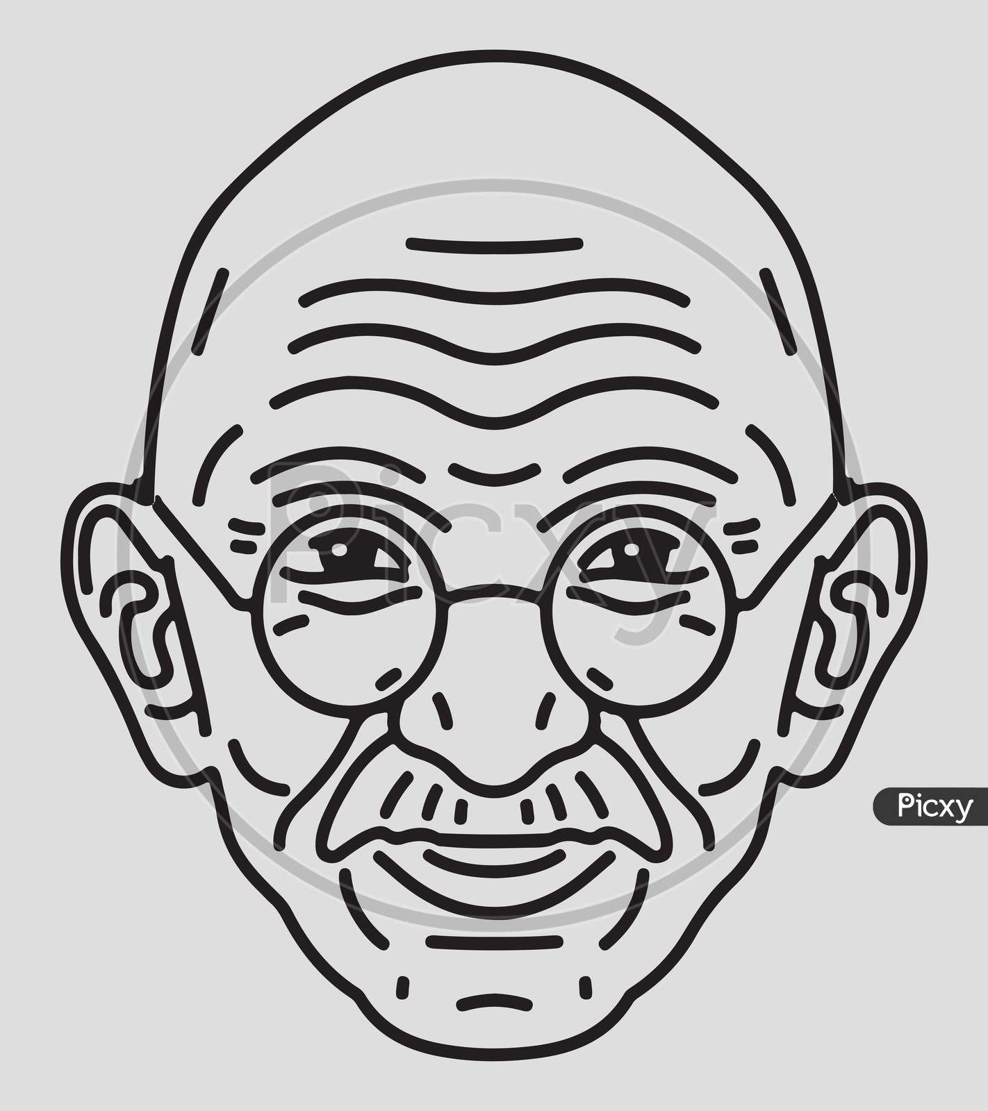 Sketch Of Father Of Indian Nation And Freedom Fighter Mahatma Gandhi Outline Editable Illustration