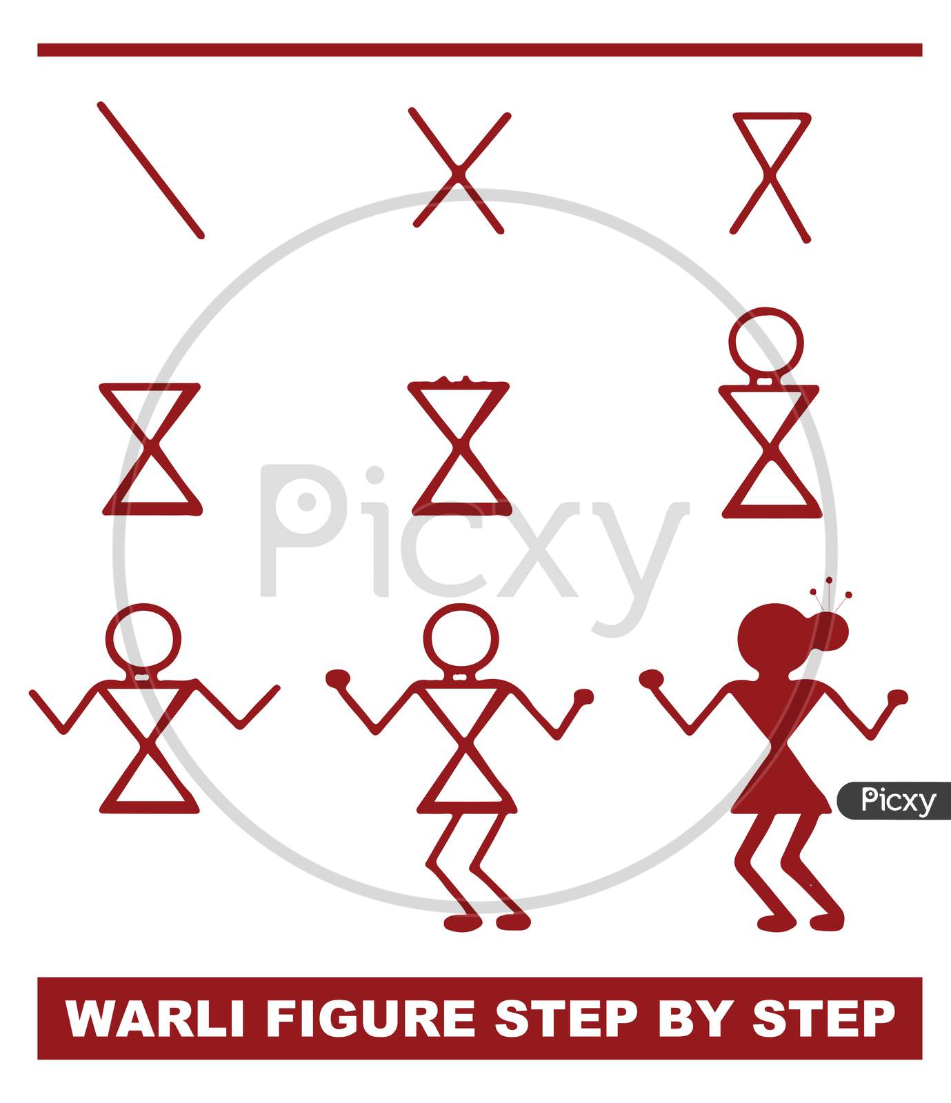 Sketch Of Basic Warli Painting Outline And Silhouette Editable Illustration