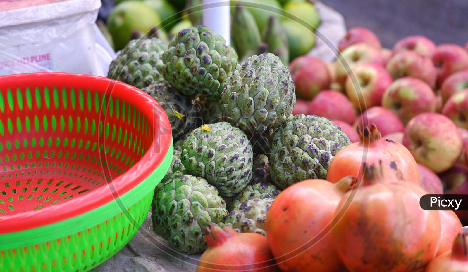 Close Image Of Fresh Sugar Apple Or Sweet Sop Being Sold On Road In India.