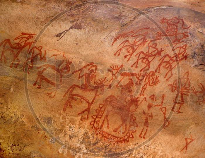 Primitive Art On Cave Wall