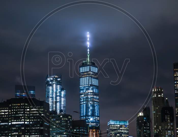 Night View Of New York Manhattan Seen From Brooklyn