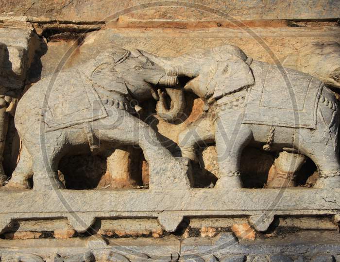 Carving Of Elephants In Combat