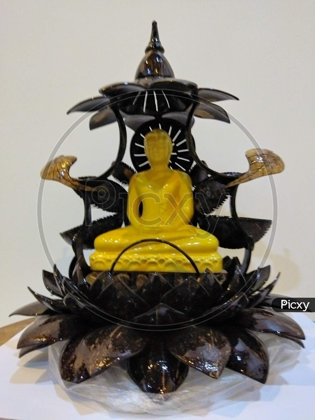Buddha statue cover with coconut shell