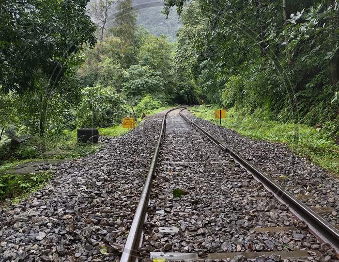 Railway track in a jungle, Dudhsagar treking, Nature.