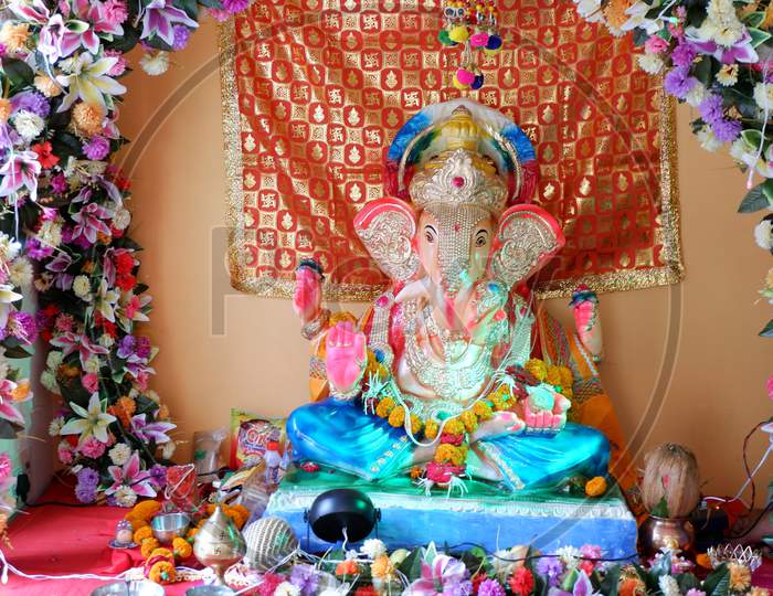 Lord Ganesha in the house festival of Ganesh Chaturthi