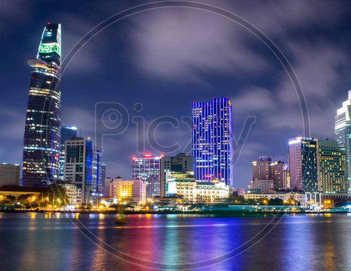 Riverside View Colourful Night In Ho Chi Minh City