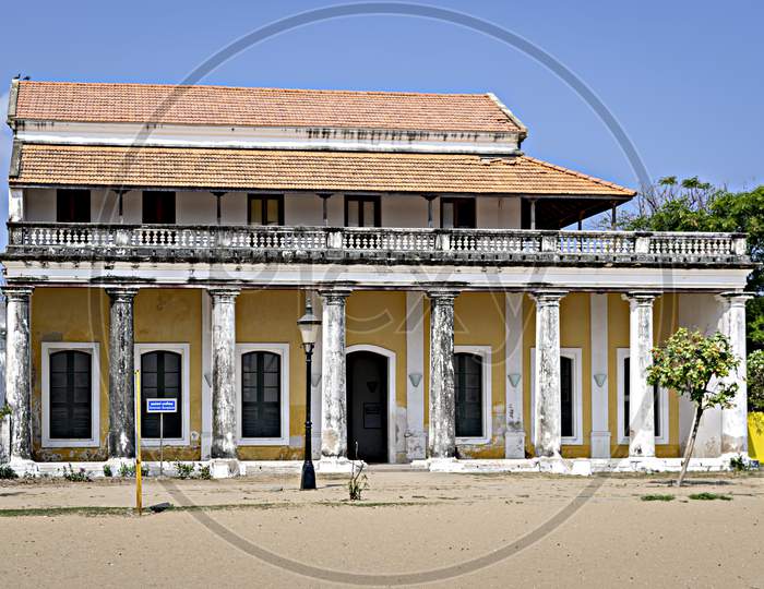 Ancient Governers Bungalow Near Danish Fort In Tranquebar, Tamil Nadu, India.