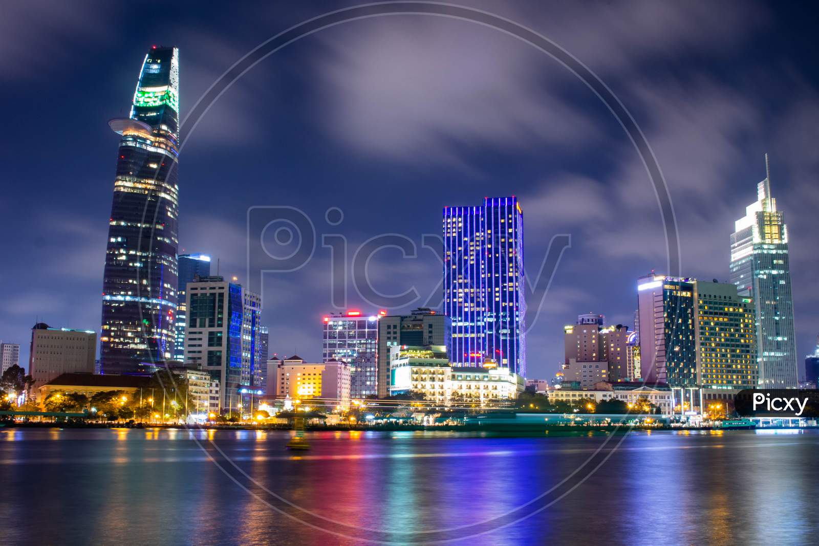 Riverside View Colourful Night In Ho Chi Minh City