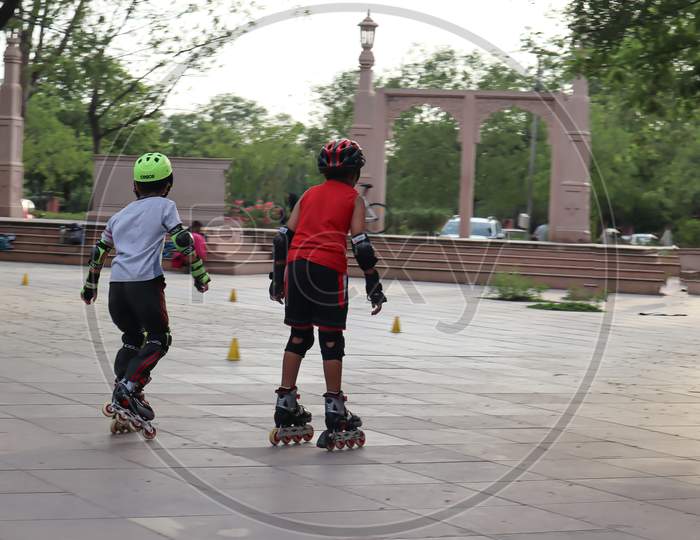 Children's learning skating.